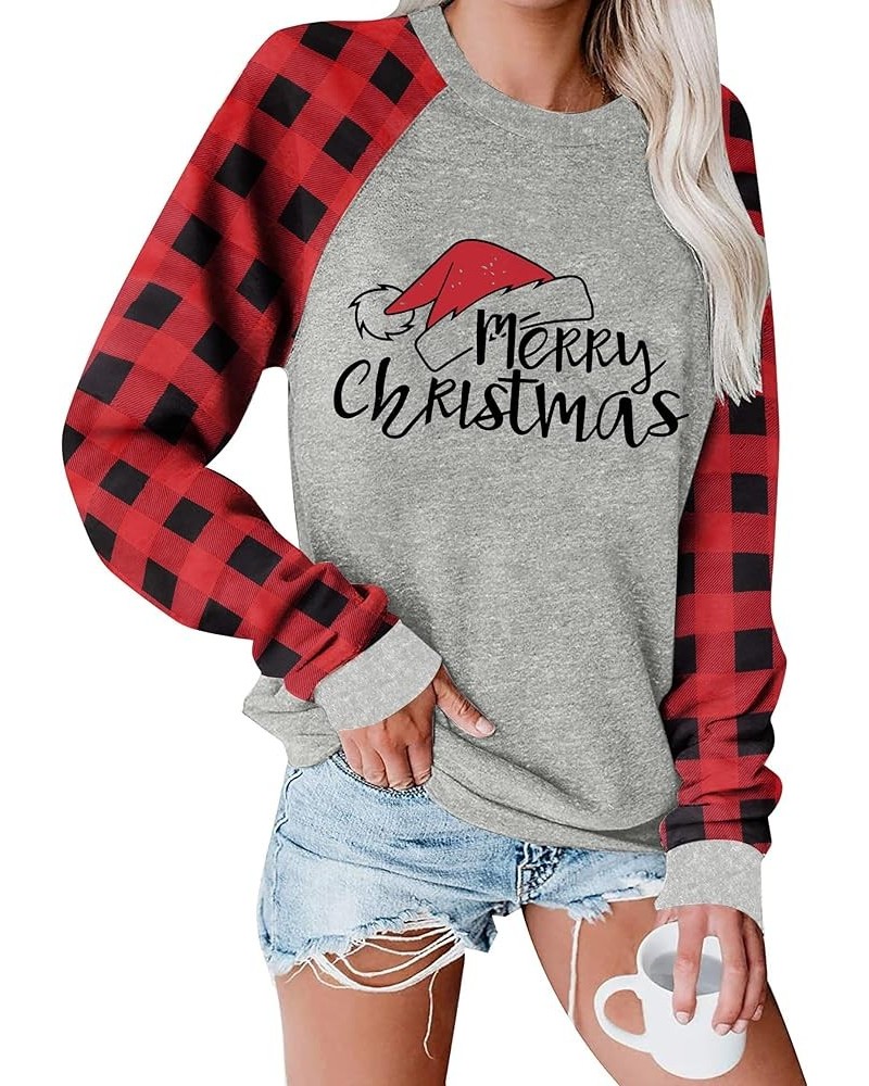 Women Cute Merry Christmas Xmas Hat Graphic Raglan Shirt Long Sleeve Shirts Sweatshirt Tops Grey2 $10.61 Hoodies & Sweatshirts