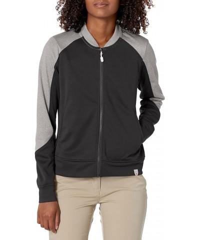 Women's Pop Fly Colorblock Heathered Fleece Full Zip Bomber Jacket Black $9.60 Jackets