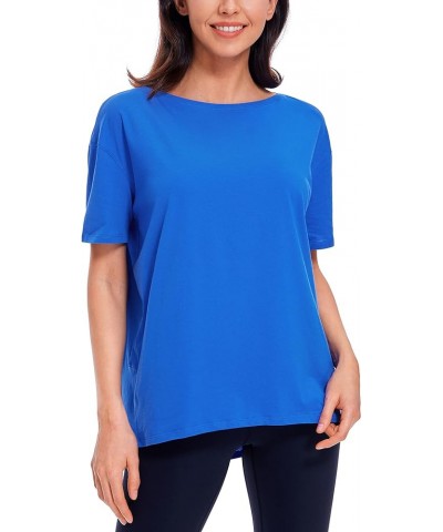 Women's Pima Cotton Short Sleeve Shirts Loose Fit Gym Workout T-Shirt Athletic Casual Tops Strong Blue $15.66 Activewear