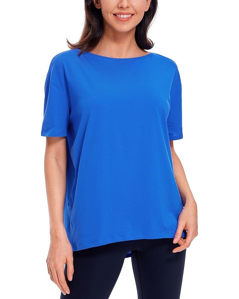 Women's Pima Cotton Short Sleeve Shirts Loose Fit Gym Workout T-Shirt Athletic Casual Tops Strong Blue $15.66 Activewear