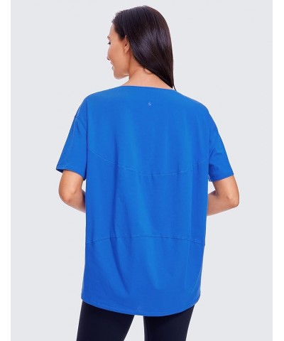 Women's Pima Cotton Short Sleeve Shirts Loose Fit Gym Workout T-Shirt Athletic Casual Tops Strong Blue $15.66 Activewear