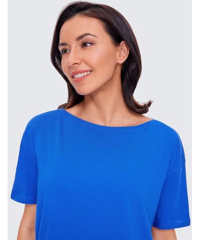 Women's Pima Cotton Short Sleeve Shirts Loose Fit Gym Workout T-Shirt Athletic Casual Tops Strong Blue $15.66 Activewear