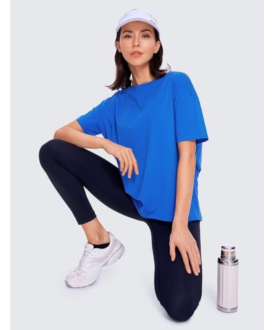 Women's Pima Cotton Short Sleeve Shirts Loose Fit Gym Workout T-Shirt Athletic Casual Tops Strong Blue $15.66 Activewear