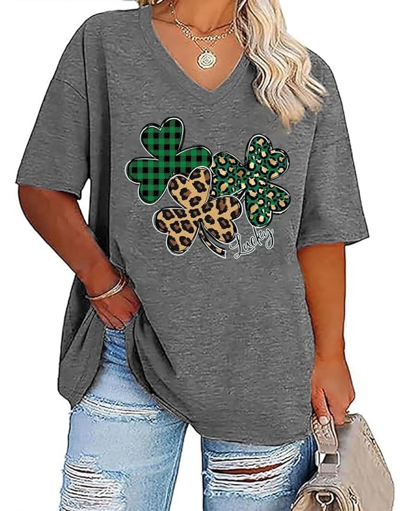 Plus Size V Neck St. Patrick's Day T Shirt Women Lucky Clover Graphic Irish Tee Casual Loose Fit Tunic Tops Blouse Gray $14.9...