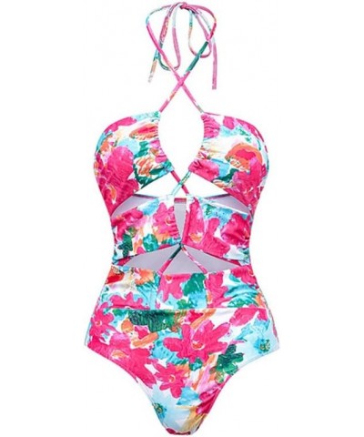 Women's Floral One Piece Swimsuit with Beach Cover up Wrap Skirt Tummy Control Bathing Suit Sarong Monokini Hot Pink & Halter...