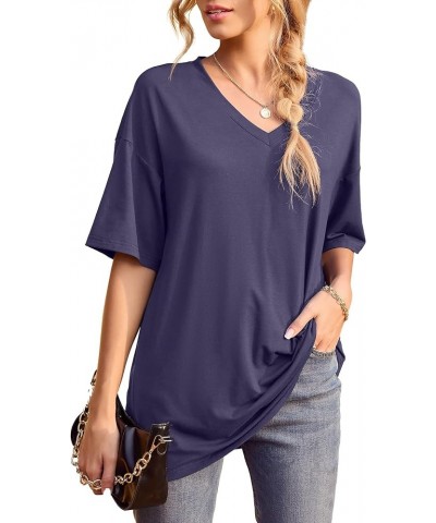 Womens Short Sleeve Tops Dolman V Neck T-Shirts Summer Casual Tunic Tops A-17 Lilac Grey $11.28 Tops