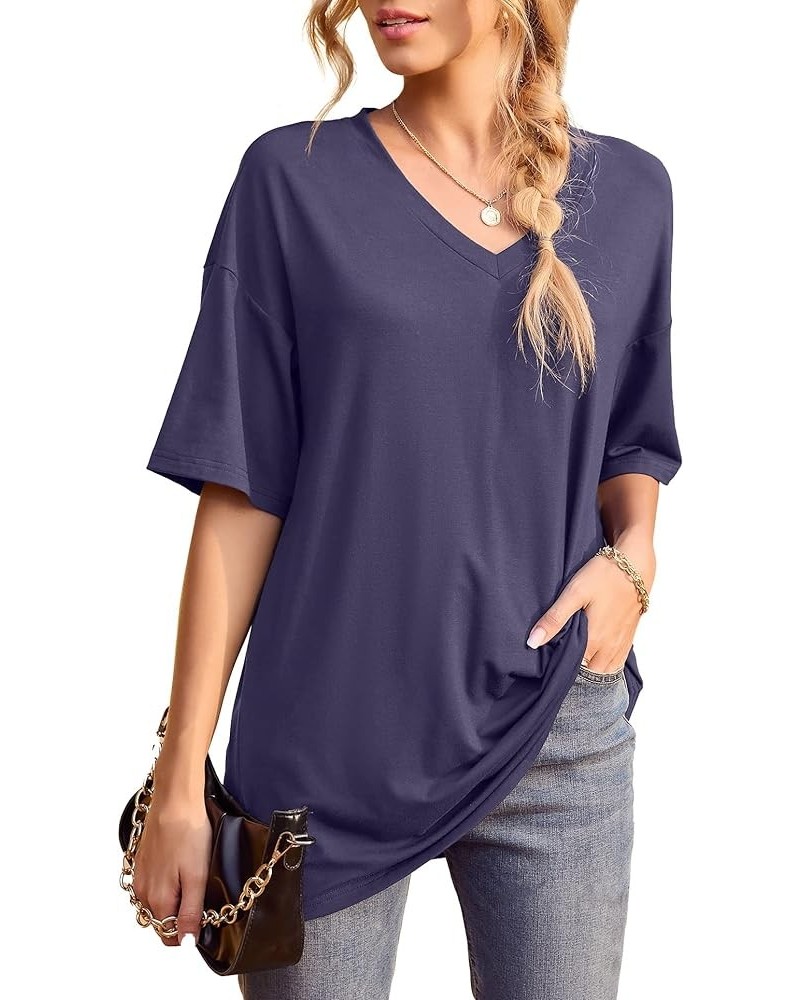 Womens Short Sleeve Tops Dolman V Neck T-Shirts Summer Casual Tunic Tops A-17 Lilac Grey $11.28 Tops