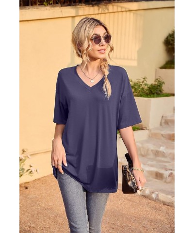 Womens Short Sleeve Tops Dolman V Neck T-Shirts Summer Casual Tunic Tops A-17 Lilac Grey $11.28 Tops