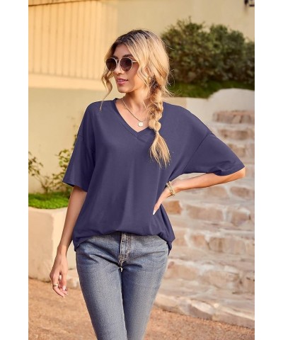 Womens Short Sleeve Tops Dolman V Neck T-Shirts Summer Casual Tunic Tops A-17 Lilac Grey $11.28 Tops