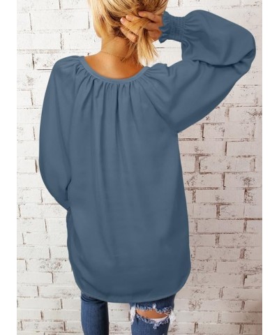 Womens Casual V Neck Loose Long Sleeve Chiffon Blouse Shirt Pleated Flowy Tunic Tops N Light Blue $16.89 Blouses