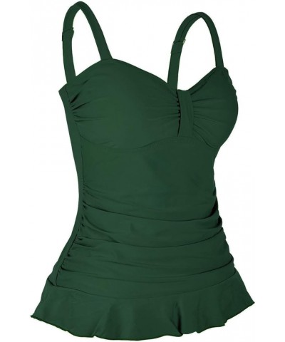 Women's 50's Retro Ruched Tankini Swimsuit Top with Ruffle Hem Green $14.40 Swimsuits