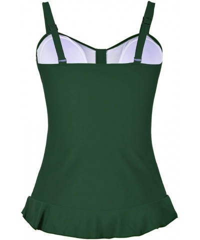 Women's 50's Retro Ruched Tankini Swimsuit Top with Ruffle Hem Green $14.40 Swimsuits