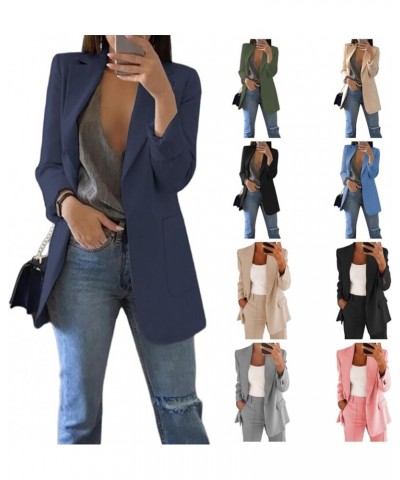 Blazers for Women Business Casual 2024 Spring Open Front Long Sleeve Work Office Jackets Blazer with Pockets B-navy $9.27 Bla...