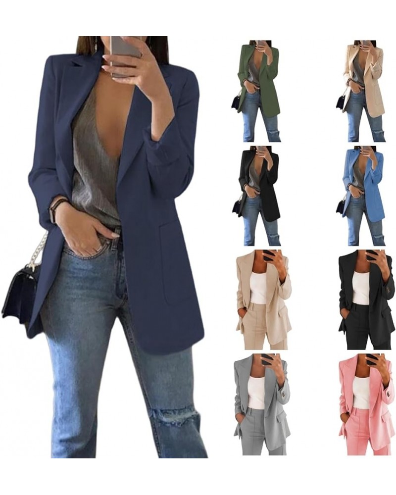 Blazers for Women Business Casual 2024 Spring Open Front Long Sleeve Work Office Jackets Blazer with Pockets B-navy $9.27 Bla...