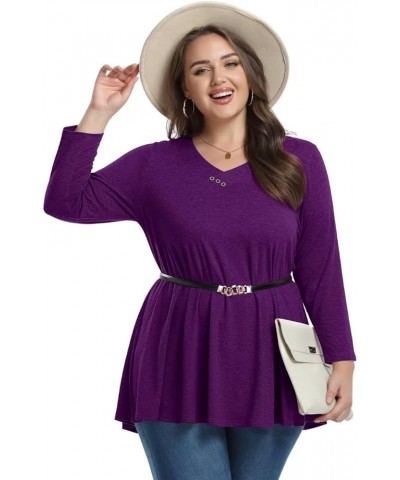 Womens Plus Size 3/4 Sleeve V Neck Button Casual Loose Flowy Swing Tunic Tops Basic Tee Shirts for Leggings D-darkpurple $12....