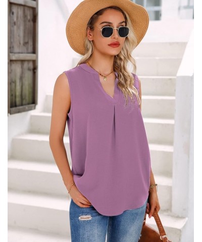 RoxZoom Women's Summer V Neck Short/Sleeveless Sleeve Tops Casual Chiffon Blouses Boho Shirts for Women Purple $8.24 Tops