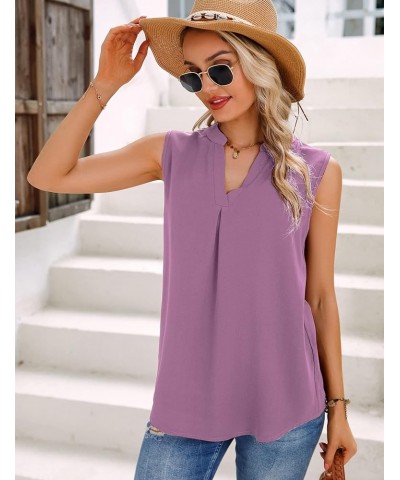 RoxZoom Women's Summer V Neck Short/Sleeveless Sleeve Tops Casual Chiffon Blouses Boho Shirts for Women Purple $8.24 Tops