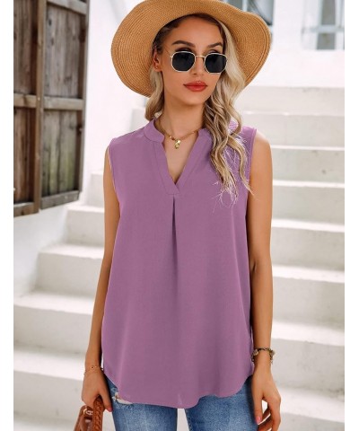 RoxZoom Women's Summer V Neck Short/Sleeveless Sleeve Tops Casual Chiffon Blouses Boho Shirts for Women Purple $8.24 Tops