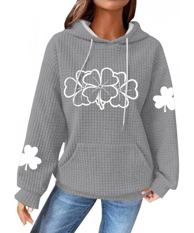 St Patricks Day Hoodies for Women Waffle Plaid Casual Oversized Shamrock Sweatshirt Irish Flag Hoodie Pullover F-grey $14.62 ...