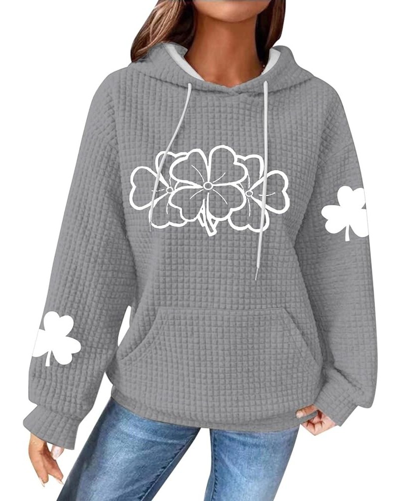 St Patricks Day Hoodies for Women Waffle Plaid Casual Oversized Shamrock Sweatshirt Irish Flag Hoodie Pullover F-grey $14.62 ...