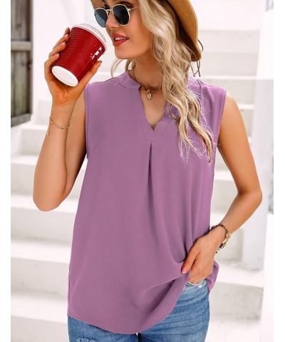 RoxZoom Women's Summer V Neck Short/Sleeveless Sleeve Tops Casual Chiffon Blouses Boho Shirts for Women Purple $8.24 Tops