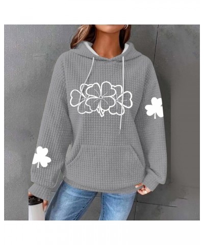 St Patricks Day Hoodies for Women Waffle Plaid Casual Oversized Shamrock Sweatshirt Irish Flag Hoodie Pullover F-grey $14.62 ...