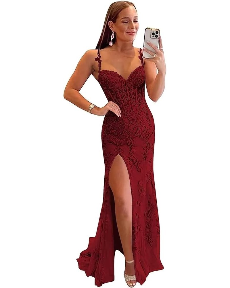 Mermaid Prom Dresses for Women Long Spaghetti Strap Formal Evening Gown Burgundy $40.28 Dresses