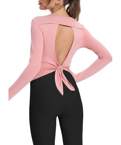 Womens Athletic Long Sleeve Yoga Workout Tops Open Back Exercise Gym Shirts for Women Pink $11.74 Activewear