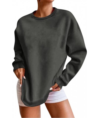 Women's Sweatshirts Winter Round Neck Long Sleeve Sweatshirt Top Plain Casual Basic Pullover Hoodie Outfits, M-4XL Dark Gray-...