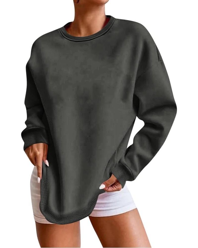 Women's Sweatshirts Winter Round Neck Long Sleeve Sweatshirt Top Plain Casual Basic Pullover Hoodie Outfits, M-4XL Dark Gray-...