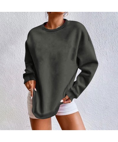 Women's Sweatshirts Winter Round Neck Long Sleeve Sweatshirt Top Plain Casual Basic Pullover Hoodie Outfits, M-4XL Dark Gray-...