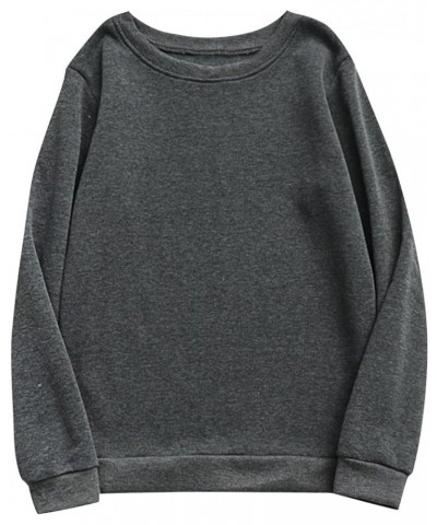 Women's Sweatshirts Winter Round Neck Long Sleeve Sweatshirt Top Plain Casual Basic Pullover Hoodie Outfits, M-4XL Dark Gray-...