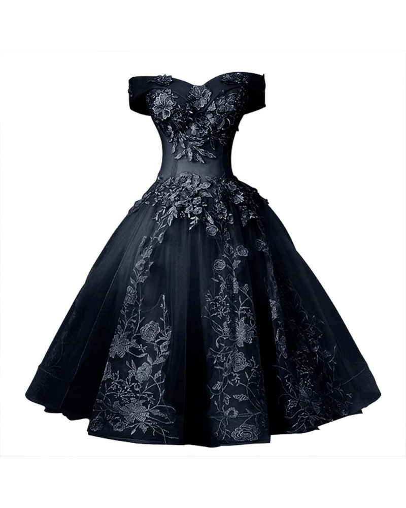 Homecoming Dresses for Teens Off The Shoulder Short Prom Dress Lace V Neck Party Gowns Navy Blue $31.57 Dresses