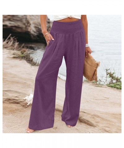 Wide Leg Pants Woman Casual Cotton Linen Sweatpants High Waist Cargo Pant Baggy Stretchy Lounge Joggers with Pockets Wide Leg...