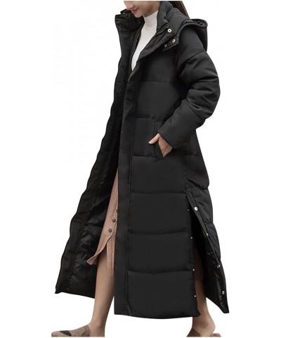 Womens Puffer Down Coat Winter Quilted Hooded Maxi Long Jacket Waterproof Side Split Padded Outerwear Button Parka Black $17....