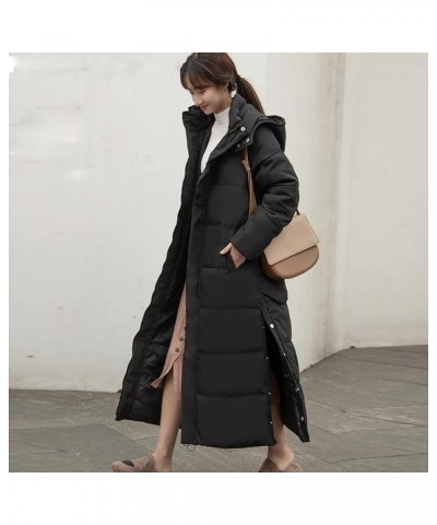 Womens Puffer Down Coat Winter Quilted Hooded Maxi Long Jacket Waterproof Side Split Padded Outerwear Button Parka Black $17....