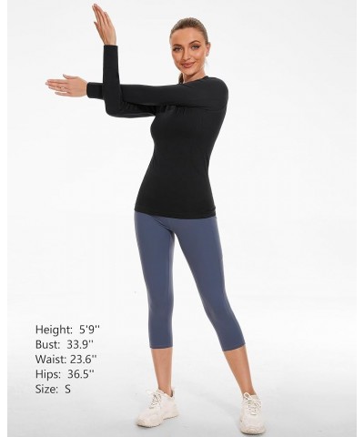 Women Workout Shirts Seamless Long Sleeve Yoga Tops with Thumb Holes for Sports Running Breathable Athletic Slim Fit Black-wi...