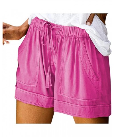 Shorts for Women Trendy Casual Drawstring Shorts Summer Comfy Elastic Waist Shorts Solid Flowy Beach Pants 2024 03 Hot Pink $...