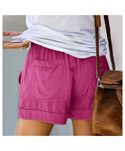 Shorts for Women Trendy Casual Drawstring Shorts Summer Comfy Elastic Waist Shorts Solid Flowy Beach Pants 2024 03 Hot Pink $...