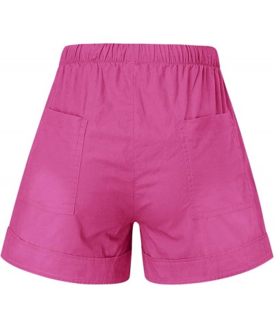 Shorts for Women Trendy Casual Drawstring Shorts Summer Comfy Elastic Waist Shorts Solid Flowy Beach Pants 2024 03 Hot Pink $...