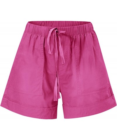 Shorts for Women Trendy Casual Drawstring Shorts Summer Comfy Elastic Waist Shorts Solid Flowy Beach Pants 2024 03 Hot Pink $...