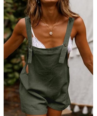 Women's Cotton Linen Overall Shorts Summer Bib Rompers Jumpsuits with Pockets Armygreen $10.79 Overalls