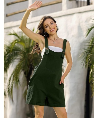 Women's Cotton Linen Overall Shorts Summer Bib Rompers Jumpsuits with Pockets Armygreen $10.79 Overalls