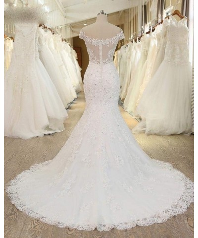 Women's Lace Mermaid Beach Wedding Dresses for Bride 2024 with Sleeves Bridal Gowns Long Style5 White $41.80 Dresses