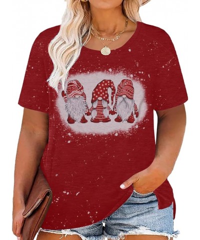 Plus Size Women Christmas Shirt Three Little Gnomes Santa Graphic Tee Cute Short Sleeve Letter Printed Tops Red-d $11.39 T-Sh...