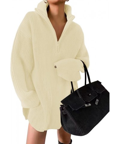 Women's Casual V Neck Sweater Dress Oversized Long Sleeve Zip Up Ribbed Knit Loose Pullover Tunic Dresses Cream $21.60 Sweaters