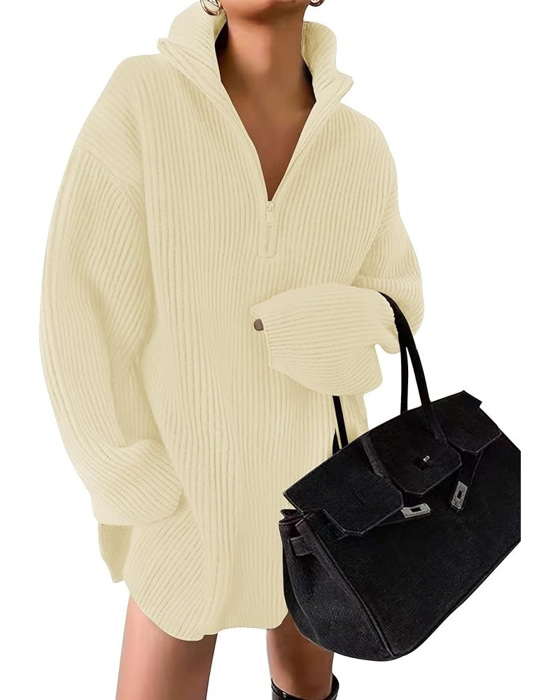 Women's Casual V Neck Sweater Dress Oversized Long Sleeve Zip Up Ribbed Knit Loose Pullover Tunic Dresses Cream $21.60 Sweaters