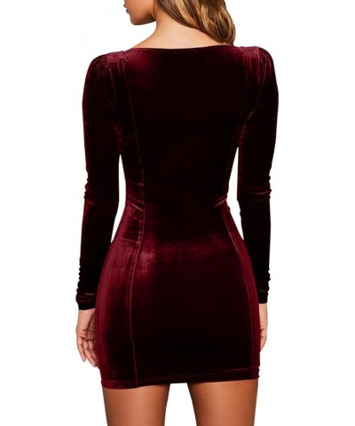 Womens Sexy Velvet Long Sleeve Bodycon Elegant Mini Party Dress 5632 Burgundy $19.94 Dresses