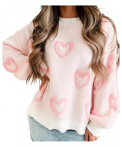 Women Cute Heart Sweater Valentines Day Knitted Pullover Long Sleeve Oversized Love Print Sweaters Top Coral Red $14.55 Sweaters