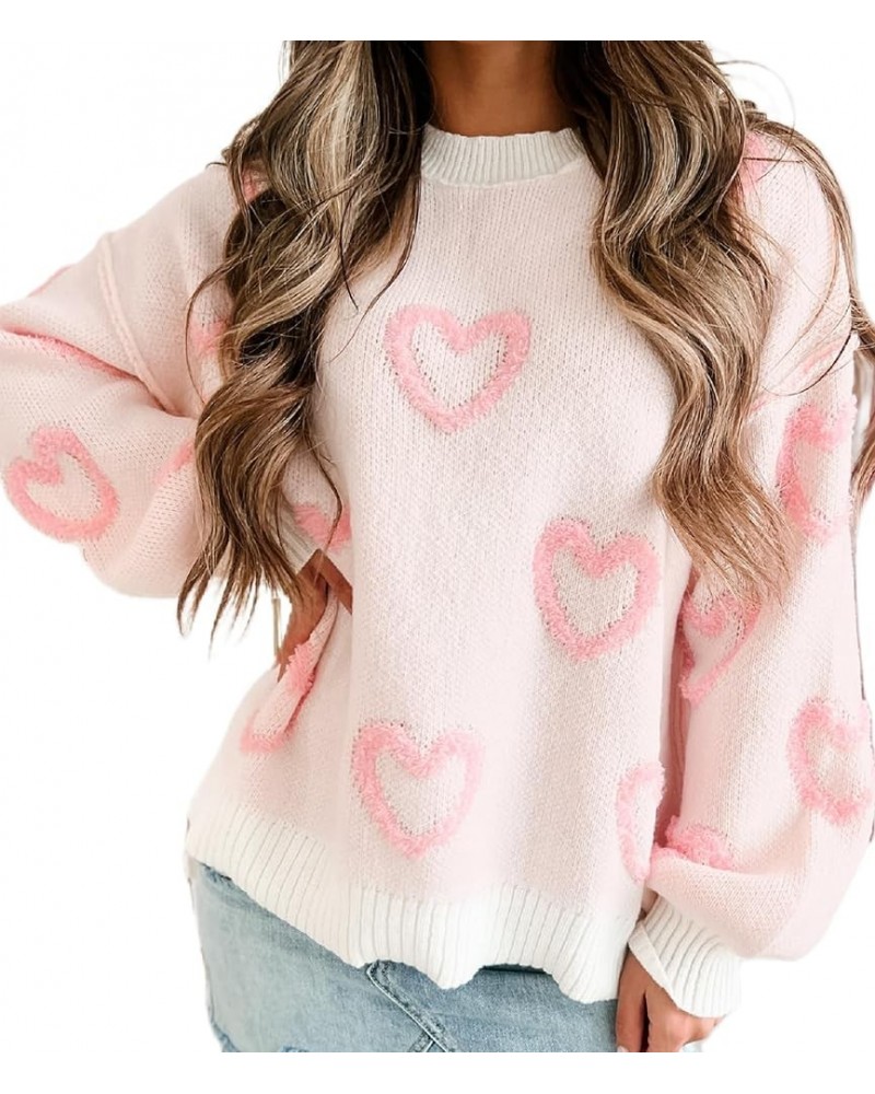 Women Cute Heart Sweater Valentines Day Knitted Pullover Long Sleeve Oversized Love Print Sweaters Top Coral Red $14.55 Sweaters